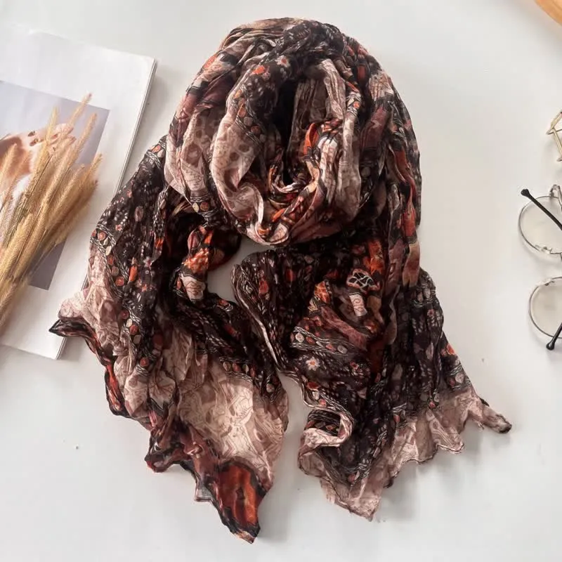 Women's Ethnic Style Pleated Cotton Linen Thin Autumn Scarf sold by FloralTrip product image thumbnail 5