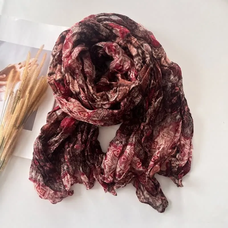 Women's Ethnic Style Pleated Cotton Linen Thin Autumn Scarf sold by FloralTrip product image thumbnail 4