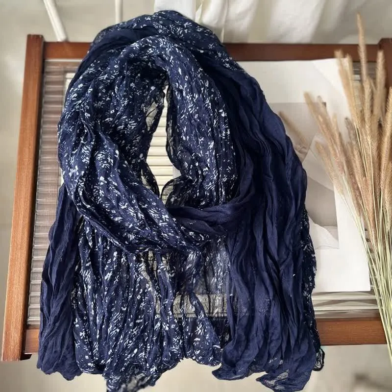 Women's Artistic Floral Pleats Cotton Linen Thin Scarf sold by FloralTrip