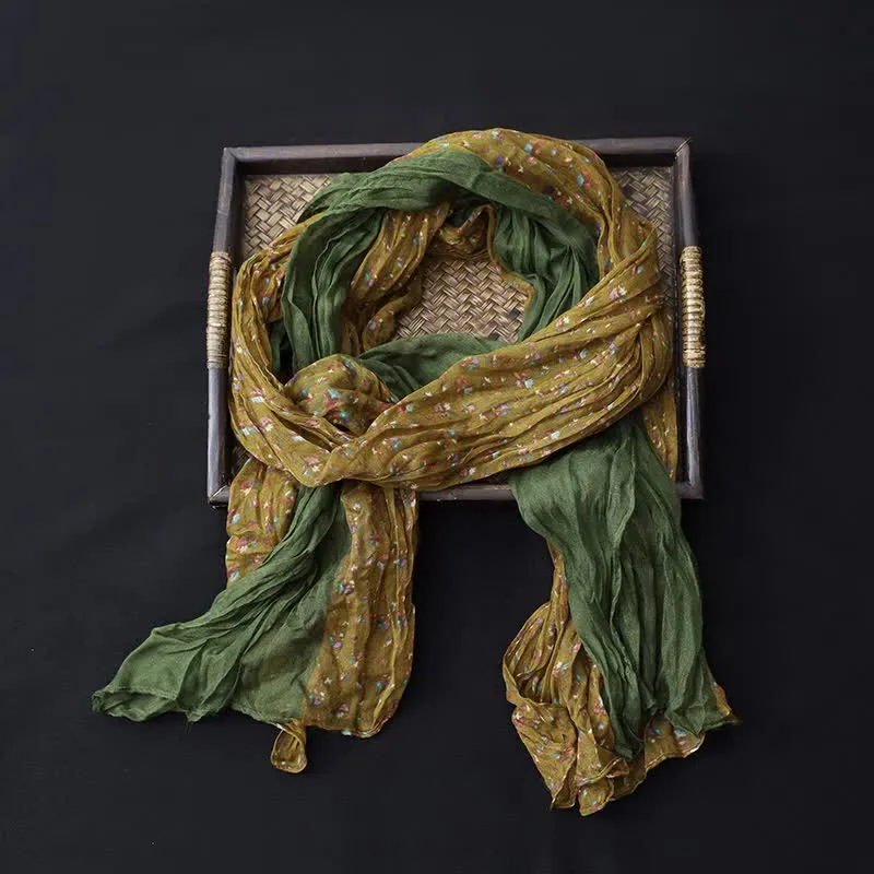 Women's Floral Color Patchwork Cotton Linen Thin Scarf sold by FloralTrip