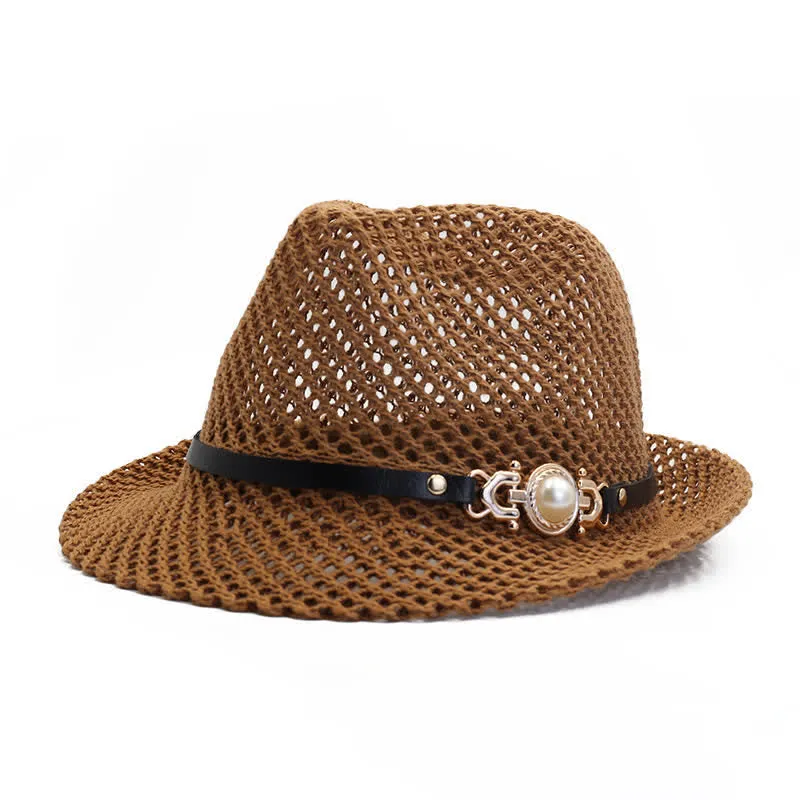 Men's Knitted Mesh Breathable Panama Fedora Hat sold by FloralTrip