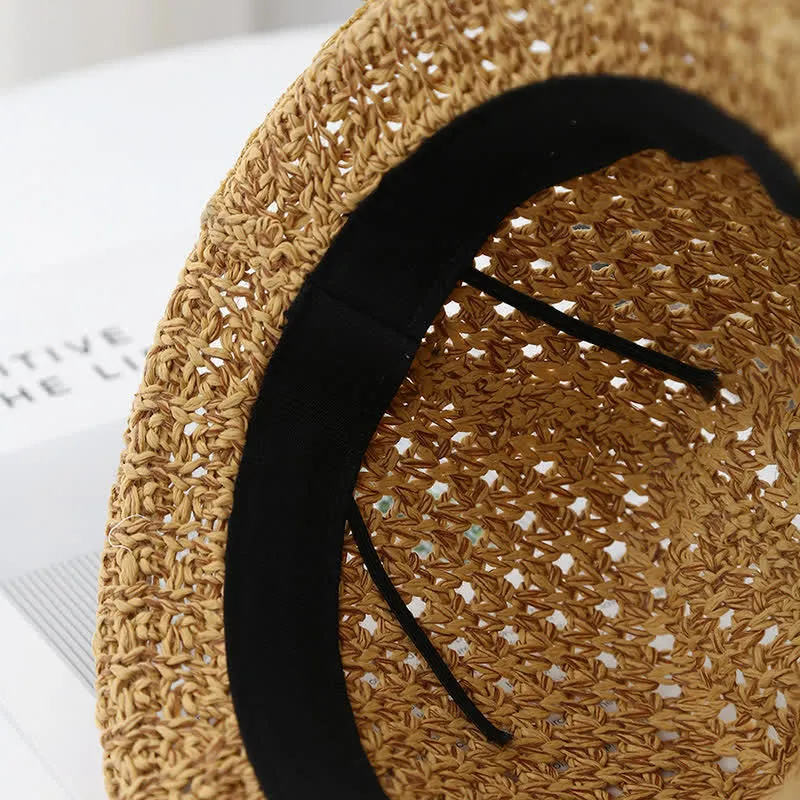 Men's Foldable Leather Strap Hollow Summer Straw Fedora Hat sold by FloralTrip product image thumbnail 4