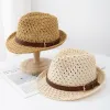 Men's Classic British-style Leather Strap Straw Fedora Hat sold by FloralTrip