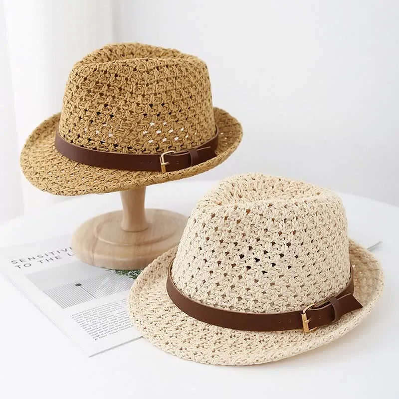 Men's Classic British-style Leather Strap Straw Fedora Hat sold by FloralTrip product image thumbnail 5