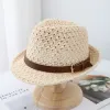 Men's Classic British-style Leather Strap Straw Fedora Hat sold by FloralTrip