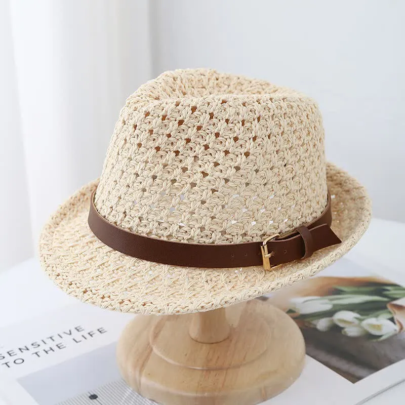 Men's Classic British-style Leather Strap Straw Fedora Hat sold by FloralTrip