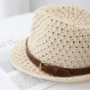 Men's Classic British-style Leather Strap Straw Fedora Hat sold by FloralTrip