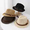 Men's Classic British-style Leather Strap Straw Fedora Hat sold by FloralTrip