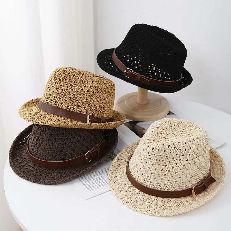 Men's Classic British-style Leather Strap Straw Fedora Hat sold by FloralTrip product image thumbnail 2