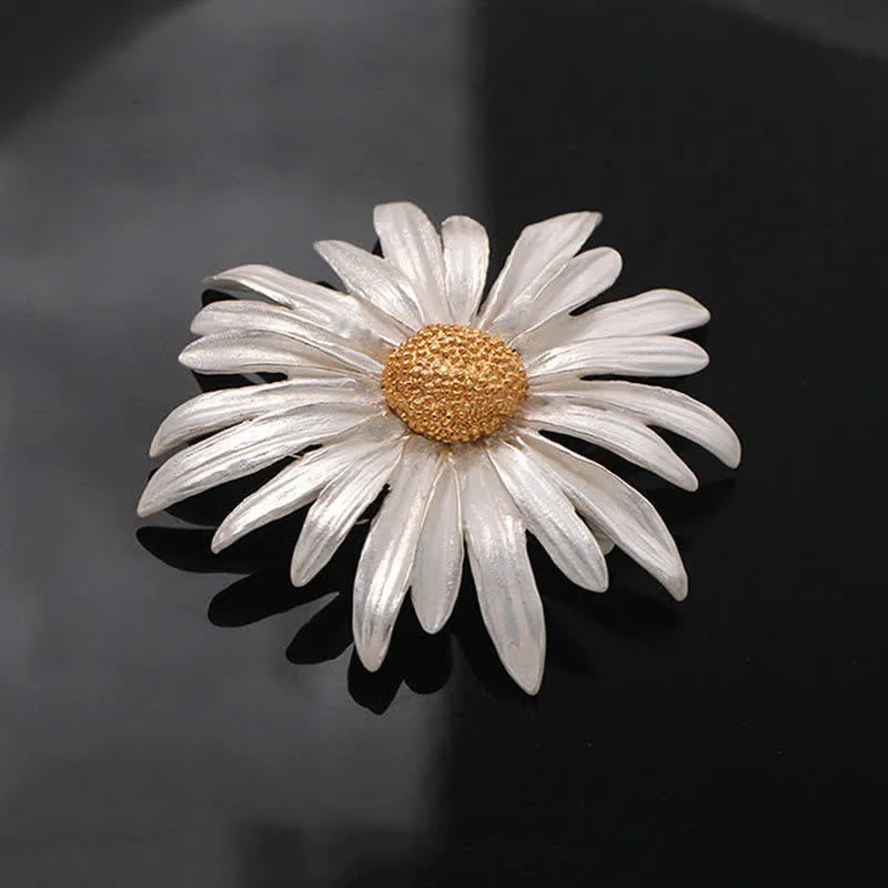 Women's Artistic Oil Painting Silver Daisy Brooch sold by FloralTrip
