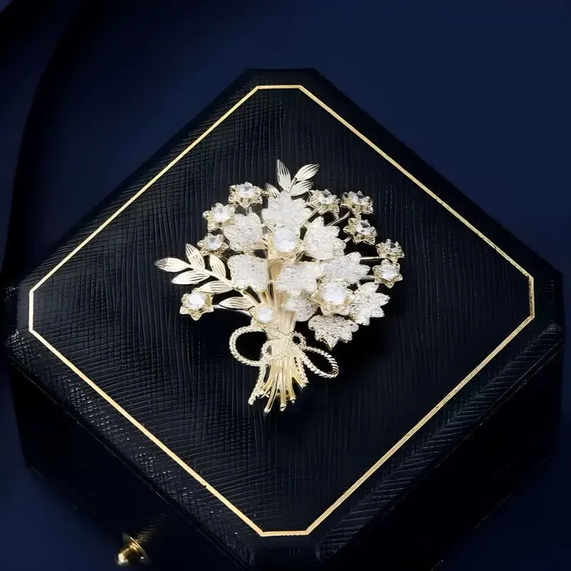 Women's Gold Rhinestones Bridal Flower Bouquet Brooch sold by FloralTrip product image thumbnail 4