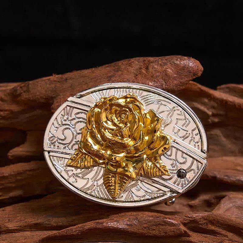 Men's DIY Gold & Silver Rose Hidden Folding Knife Leather Belt (Pre-Sale) sold by FloralTrip