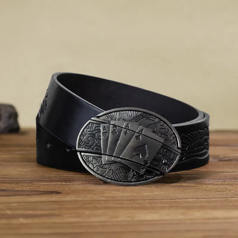 Men's DIY Poker 4 Ace Hidden Folding Knife Leather Belt sold by FloralTrip