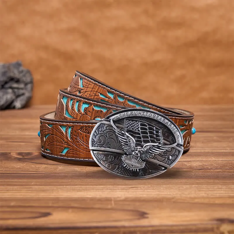 Men's DIY Eagle USA Flag Hidden Folding Knife Leather Belt sold by FloralTrip