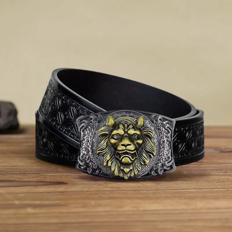 Men's DIY Gold Lion Hidden Folding Knife Leather Belt sold by FloralTrip