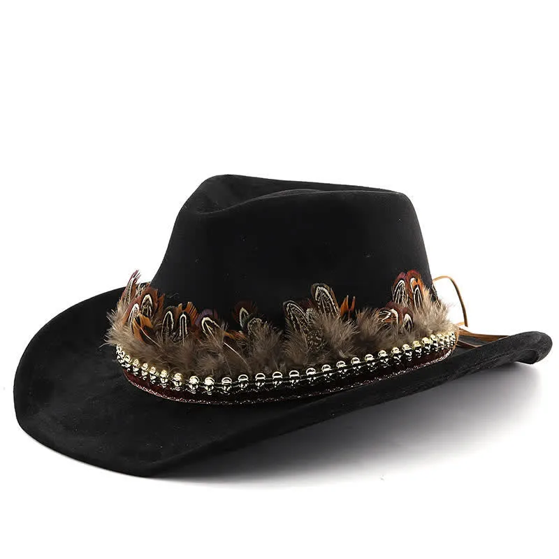 Ethnic Decorative Feather Band Suede Cowboy Hat sold by FloralTrip product image thumbnail 5