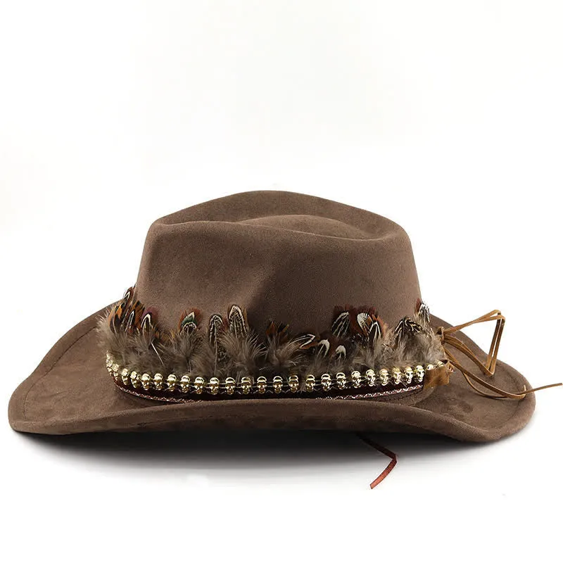 Ethnic Decorative Feather Band Suede Cowboy Hat sold by FloralTrip product image thumbnail 4