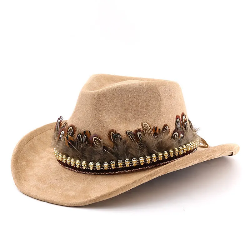 Ethnic Decorative Feather Band Suede Cowboy Hat sold by FloralTrip