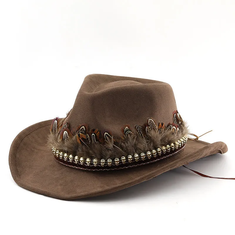 Ethnic Decorative Feather Band Suede Cowboy Hat sold by FloralTrip product image thumbnail 3