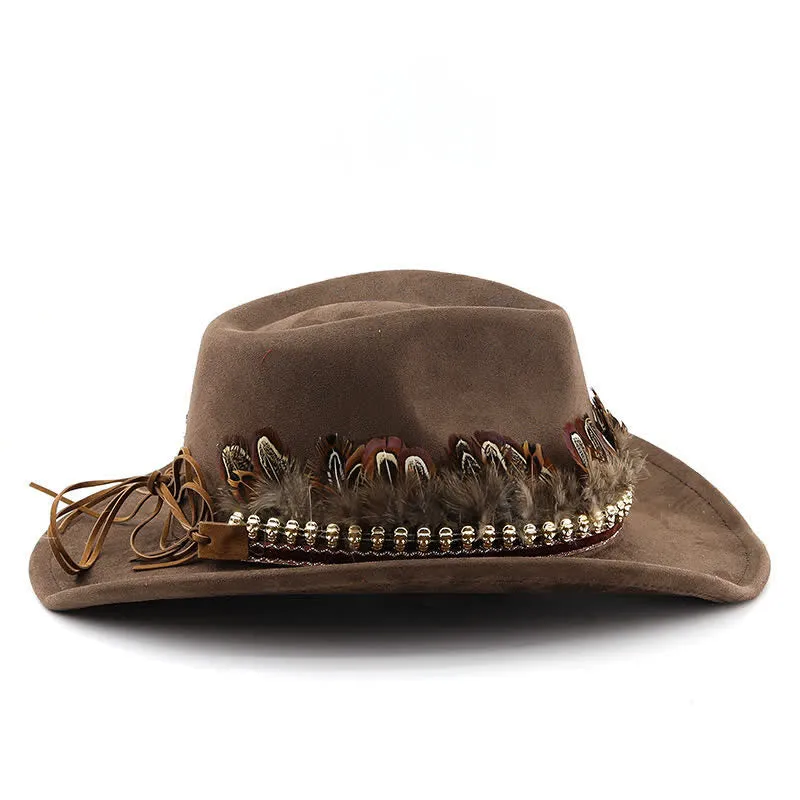 Ethnic Decorative Feather Band Suede Cowboy Hat sold by FloralTrip product image thumbnail 2
