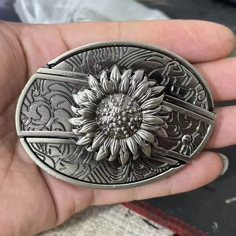 Men's DIY Sunflower Hidden Folding Knife Leather Belt sold by FloralTrip