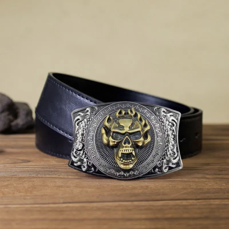 Men's DIY Flame Skull Hidden Folding Knife Leather Belt sold by FloralTrip