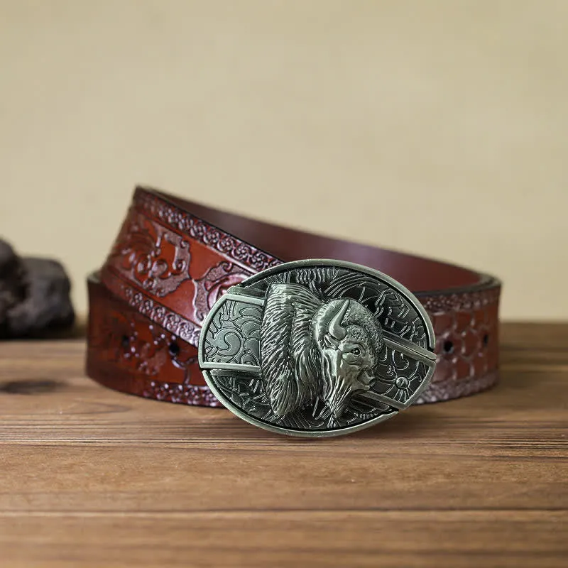 Men's DIY Bison Hidden Folding Knife Leather Belt sold by FloralTrip