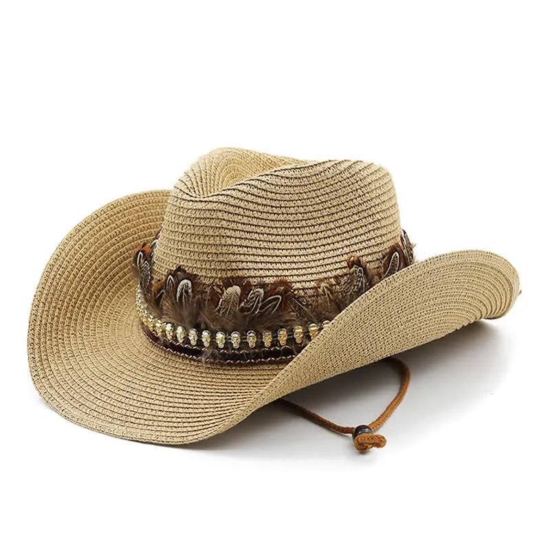 Summer Feather Band Classic Straw Cowboy Hat sold by FloralTrip