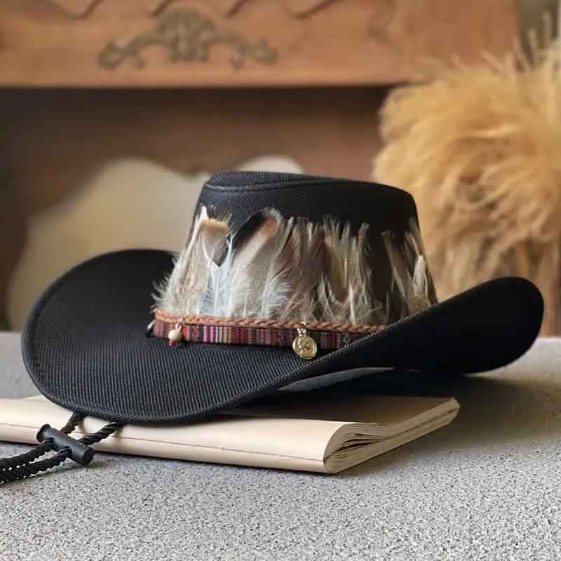 Large Brim Ethnic Style Feather Band Western Cowboy Hat sold by FloralTrip product image thumbnail 2