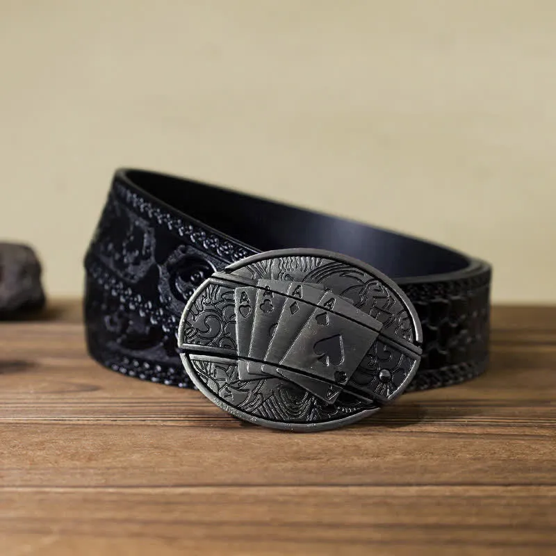 Men's DIY Poker 4 Ace Hidden Folding Knife Leather Belt sold by FloralTrip