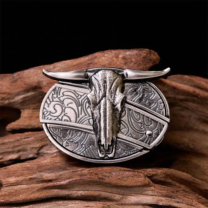 Bull's Head DIY Hidden Knife Silver Western Vintage Buckle Leather Belt sold by FloralTrip
