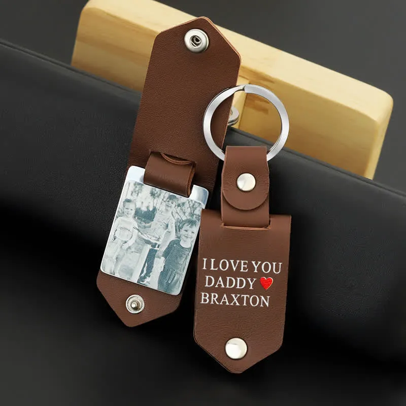 Creative Custom Photo Text Printed Leather Keychain sold by FloralTrip