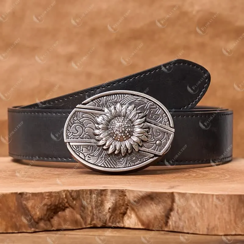 Men's DIY Sunflower Hidden Folding Knife Leather Belt sold by FloralTrip