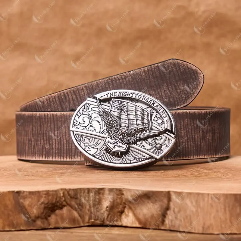 Men's DIY Eagle USA Flag Hidden Folding Knife Leather Belt sold by FloralTrip
