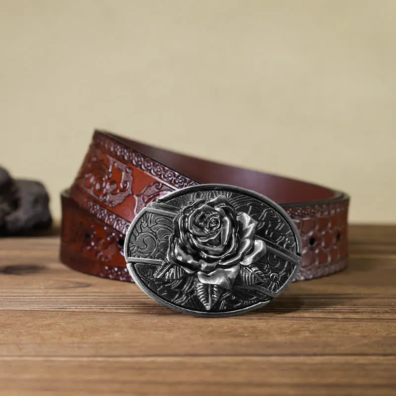 Men's DIY Western Rose Hidden Folding Knife Leather Belt sold by FloralTrip
