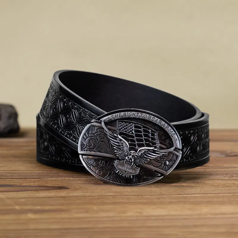 Men's DIY Eagle USA Flag Hidden Folding Knife Leather Belt sold by FloralTrip