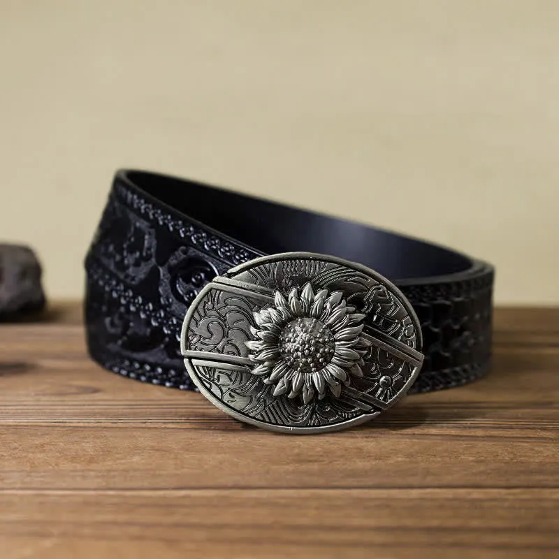 Men's DIY Sunflower Hidden Folding Knife Leather Belt sold by FloralTrip