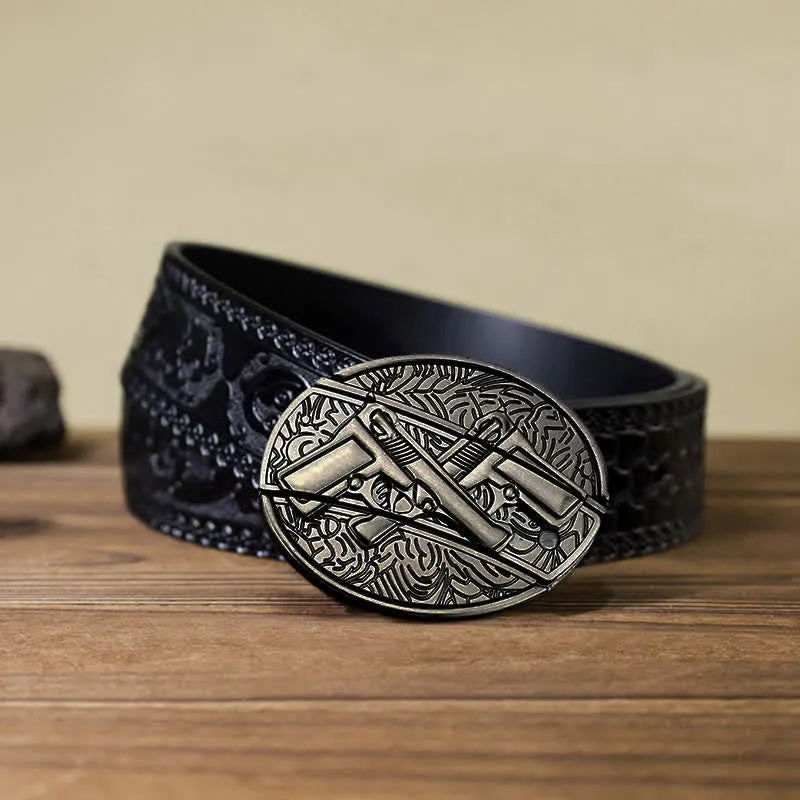 Men's DIY Dual Gun Hidden Folding Knife Leather Belt sold by FloralTrip