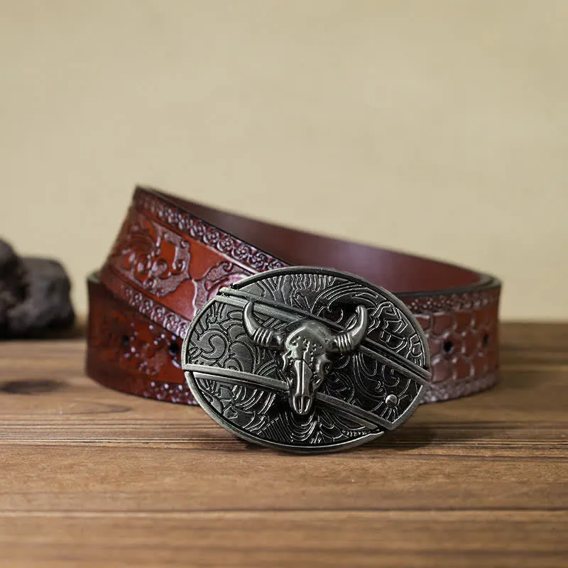 Men's DIY Longhorn Bull Hidden Folding Knife Leather Belt sold by FloralTrip