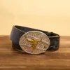 Men's DIY Gold & Silver Bull Hidden Folding Knife Leather Belt sold by FloralTrip