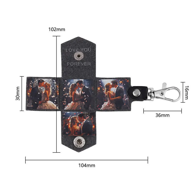 Custom 4 Photo Carved Text Black Leather Keychain sold by FloralTrip product image thumbnail 2