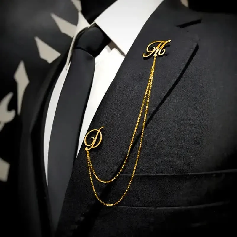 Stylish Custom Initial Letters Brooch with Chain sold by FloralTrip