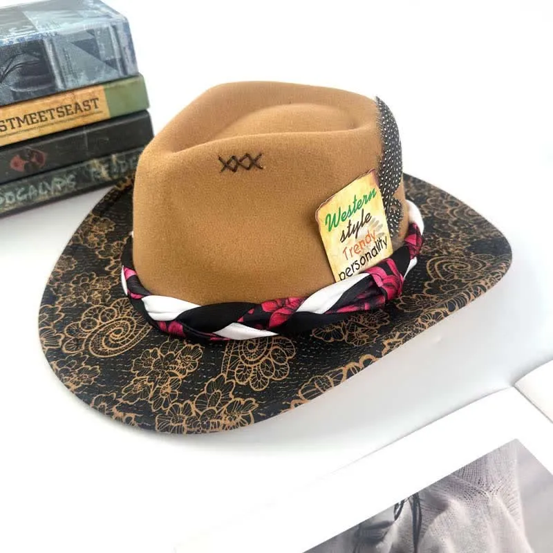 Two Tone Daisy Feather Decor Ethnic Strap Cowboy Hat sold by FloralTrip