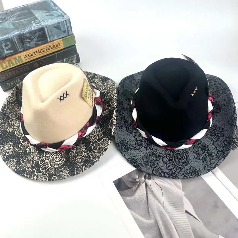 Two Tone Daisy Feather Decor Ethnic Strap Cowboy Hat sold by FloralTrip product image thumbnail 2