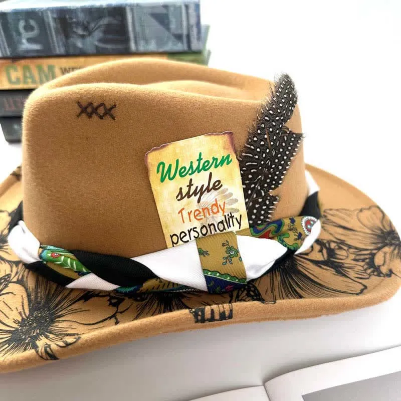 Western Sunflower Feather Decor Ethnic Strap Cowboy Hat sold by FloralTrip product image thumbnail 5