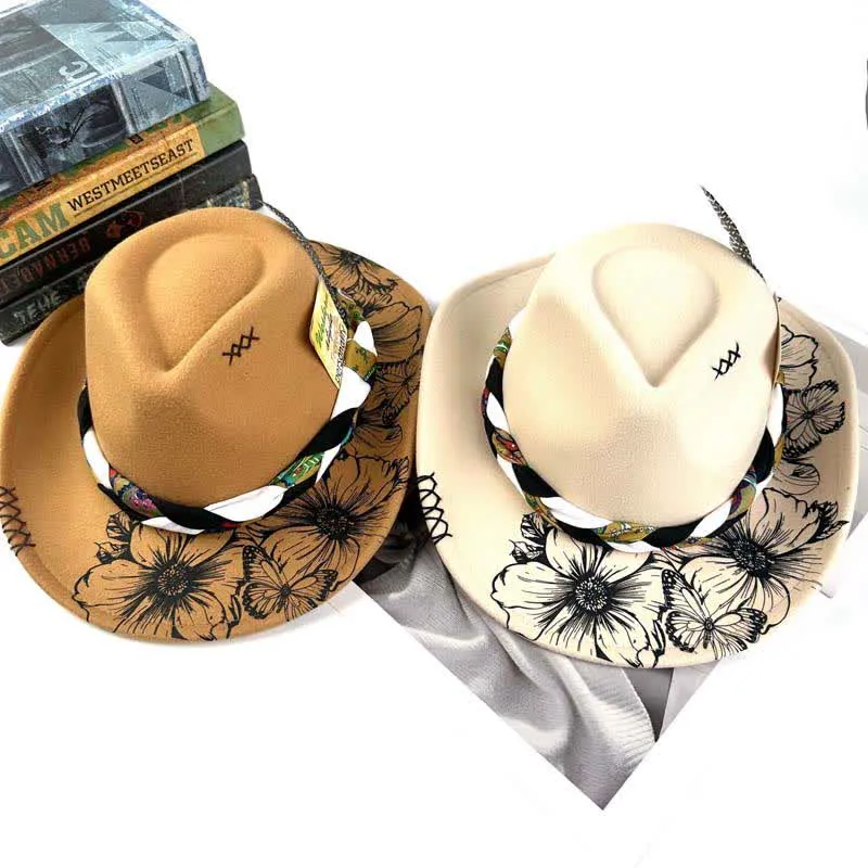 Western Sunflower Feather Decor Ethnic Strap Cowboy Hat sold by FloralTrip product image thumbnail 2