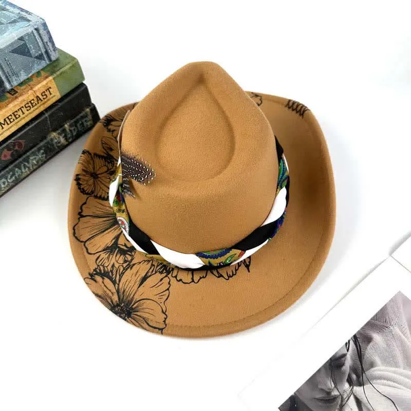 Western Sunflower Feather Decor Ethnic Strap Cowboy Hat sold by FloralTrip product image thumbnail 3