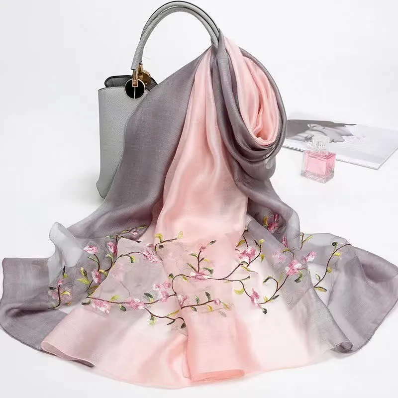 Women's Two Tone Hand-Embroidered Plant Floral Wool Silk Scarf sold by FloralTrip product image thumbnail 5