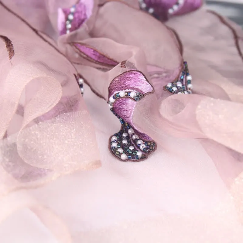 Women's Hand-Embroidered Beads Floral Wool Silk Scarf sold by FloralTrip product image thumbnail 2