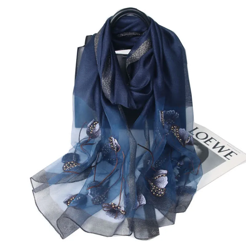 Women's Hand-Embroidered Beads Floral Wool Silk Scarf sold by FloralTrip product image thumbnail 4